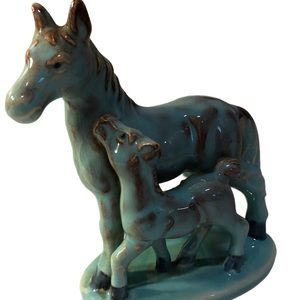 Vintage Horse and foal figurine rare blue gold
